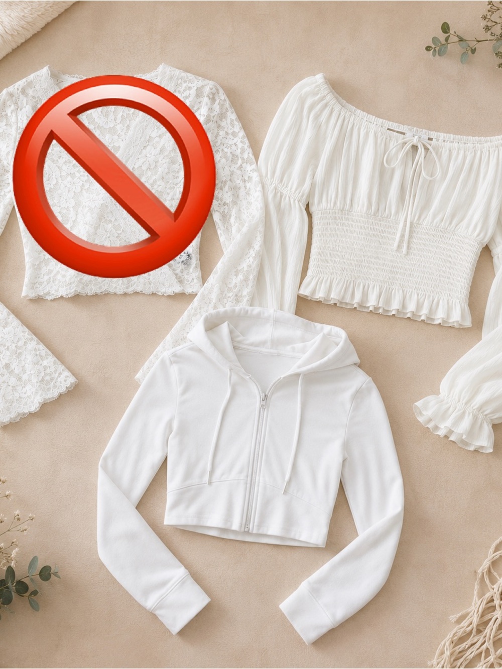 2-Pack Women’s White Tops Bundle – Smocked Off-Shoulder Guess & Cropped Hoodie